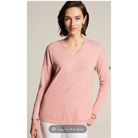 J. Jill Pink Organically Grown Cotton Seamed V-Neck Sweater Size XS - Picture 2 of 9